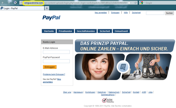 Screenshot der Phishing-Website