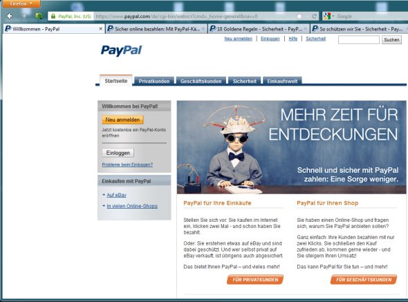 Screenshot der echten Paypal-Website